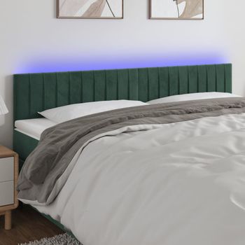 Cabecero Cama | Panel De Cabecera Con Led De Terciopelo Verde Oscuro 180x5x78/88 Cm Cfw559630