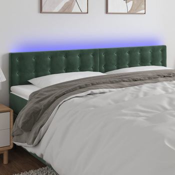 Cabecero Cama | Panel De Cabecera Con Led De Terciopelo Verde Oscuro 180x5x78/88 Cm Cfw876959