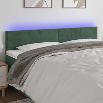 Cabecero Cama | Panel De Cabecera Con Led De Terciopelo Verde Oscuro 180x5x78/88 Cm Cfw559392