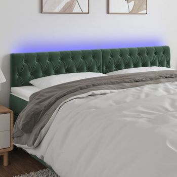 Cabecero Cama | Panel De Cabecera Con Led De Terciopelo Verde Oscuro 180x7x78/88 Cm Cfw470978