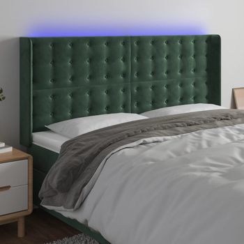 Cabecero Cama | Panel De Cabecera Con Led De Terciopelo Verde Oscuro 183x16x118/128 Cm Cfw451066