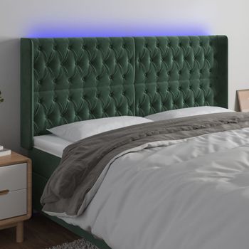 Cabecero Cama | Panel De Cabecera Con Led De Terciopelo Verde Oscuro 183x16x118/128 Cm Cfw102830