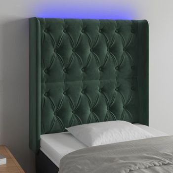 Cabecero Cama | Panel De Cabecera Con Led De Terciopelo Verde Oscuro 83x16x118/128 Cm Cfw132652