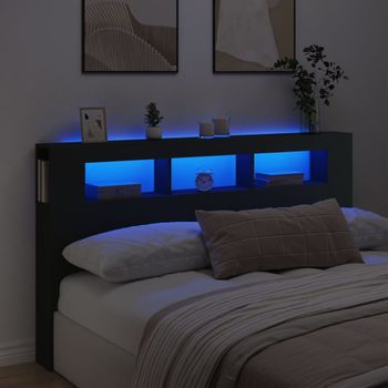 Cabecero Cama | Panel De Cabecera Con Led Madera De Ingeniería Negro 180x18,5x103,5 Cm Cfw664839