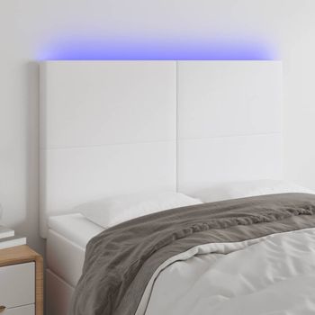 Cabecero Cama | Panel De Cabecera Con Luces Led Cuero Sintético Blanco 144x5x118/128 Cm Cfw427168