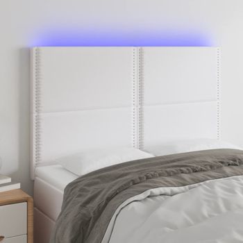 Cabecero Cama | Panel De Cabecera Con Luces Led Cuero Sintético Blanco 144x5x118/128 Cm Cfw944981