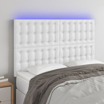 Cabecero Cama | Panel De Cabecera Con Luces Led Cuero Sintético Blanco 144x5x118/128 Cm Cfw499681