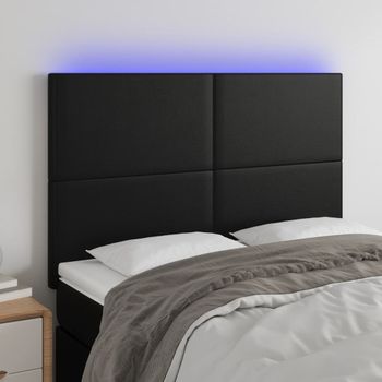 Cabecero Cama | Panel De Cabecera Con Luces Led Cuero Sintético Negro 144x5x118/128 Cm Cfw287137