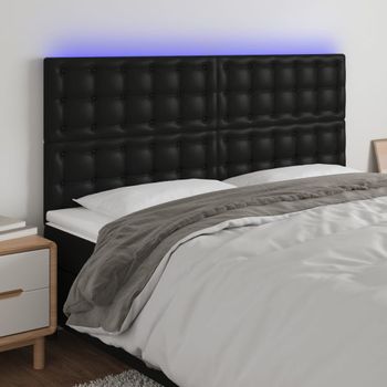 Cabecero Cama | Panel De Cabecera Con Luces Led Cuero Sintético Negro 200x5x118/128 Cm Cfw456233