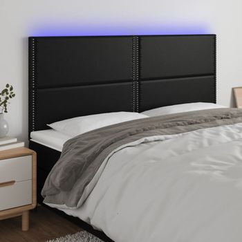 Cabecero Cama | Panel De Cabecera Con Luces Led Cuero Sintético Negro 200x5x118/128 Cm Cfw790804