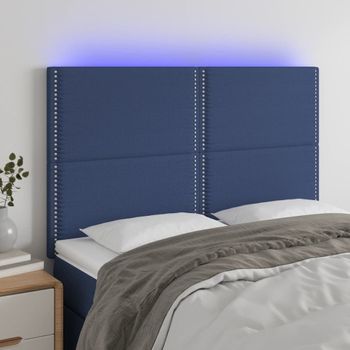 Cabecero Cama | Panel De Cabecera Con Luces Led Tela Azul 144x5x118/128 Cm Cfw521640