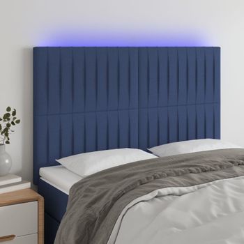 Cabecero Cama | Panel De Cabecera Con Luces Led Tela Azul 144x5x118/128 Cm Cfw744229