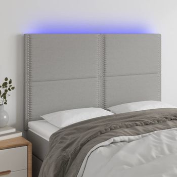 Cabecero Cama | Panel De Cabecera Con Luces Led Tela Gris Claro 144x5x118/128 Cm Cfw628020