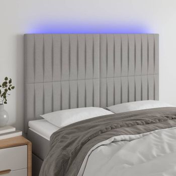 Cabecero Cama | Panel De Cabecera Con Luces Led Tela Gris Claro 144x5x118/128 Cm Cfw751305