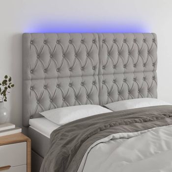 Cabecero Cama | Panel De Cabecera Con Luces Led Tela Gris Claro 144x7x118/128 Cm Cfw974371