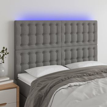 Cabecero Cama | Panel De Cabecera Con Luces Led Tela Gris Oscuro 144x5x118/128 Cm Cfw912505