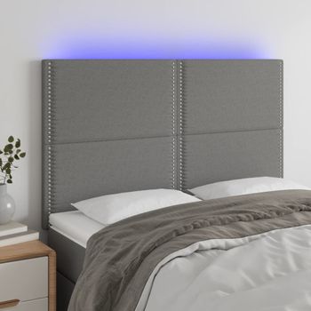 Cabecero Cama | Panel De Cabecera Con Luces Led Tela Gris Oscuro 144x5x118/128 Cm Cfw535175