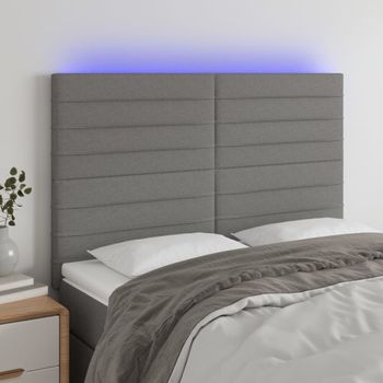 Cabecero Cama | Panel De Cabecera Con Luces Led Tela Gris Oscuro 144x5x118/128 Cm Cfw592508