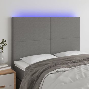 Cabecero Cama | Panel De Cabecera Con Luces Led Tela Gris Oscuro 144x5x118/128 Cm Cfw434445