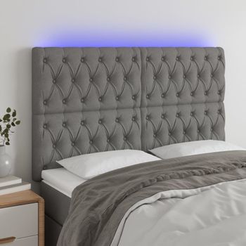 Cabecero Cama | Panel De Cabecera Con Luces Led Tela Gris Oscuro 144x7x118/128 Cm Cfw251658