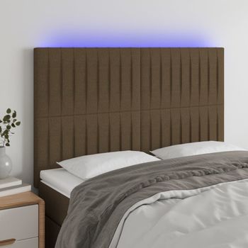 Cabecero Cama | Panel De Cabecera Con Luces Led Tela Marrón Oscuro 144x5x118/128 Cm Cfw971478