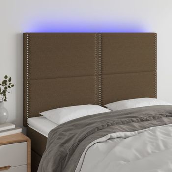 Cabecero Cama | Panel De Cabecera Con Luces Led Tela Marrón Oscuro 144x5x118/128 Cm Cfw765194