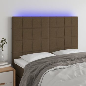 Cabecero Cama | Panel De Cabecera Con Luces Led Tela Marrón Oscuro 144x5x118/128 Cm Cfw977912