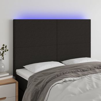 Cabecero Cama | Panel De Cabecera Con Luces Led Tela Negro 144x5x118/128 Cm Cfw601213