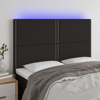 Cabecero Cama | Panel De Cabecera Con Luces Led Tela Negro 144x5x118/128 Cm Cfw728808