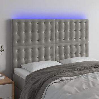 Cabecero Cama | Panel De Cabecera Con Luces Led Terciopelo Gris Claro 144x5x118/128 Cm Cfw981528