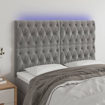 Cabecero Cama | Panel De Cabecera Con Luces Led Terciopelo Gris Claro 144x7x118/128 Cm Cfw671650