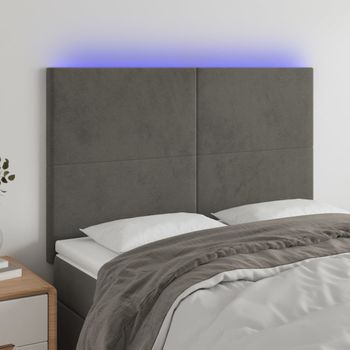 Cabecero Cama | Panel De Cabecera Con Luces Led Terciopelo Gris Oscuro 144x5x118/128 Cm Cfw303259