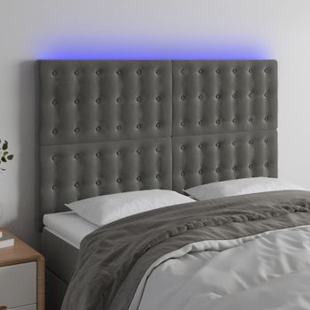 Cabecero Cama | Panel De Cabecera Con Luces Led Terciopelo Gris Oscuro 144x5x118/128 Cm Cfw689612