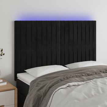 Cabecero De Cama | Panel De Cabecera | Decoración De Pared Con Luces Led Terciopelo Negro 144x5x118/128 Cm Cfw776082