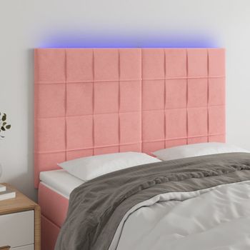 Cabecero Cama | Panel De Cabecera Con Luces Led Terciopelo Rosa 144x5x118/128 Cm Cfw675126