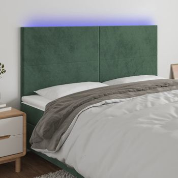 Cabecero Cama | Panel De Cabecera Con Luces Led Terciopelo Verde Oscuro 160x5x118/128 Cm Cfw483495