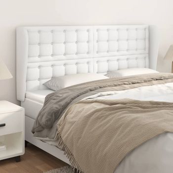 Cabecero Cama | Panel De Cabecera Con Orejas Cuero Sintético Blanco 183x23x118/128cm Cfw314696