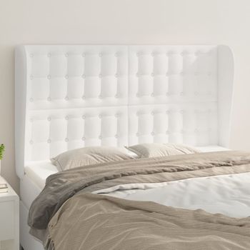 Cabecero Cama | Panel De Cabecera Con Orejas De Cuero Sintético Blanco 147x23x118/128 Cm Cfw910783