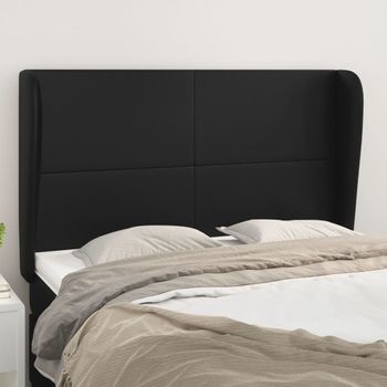 Cabecero Cama | Panel De Cabecera Con Orejas De Cuero Sintético Negro 147x23x118/128 Cm Cfw594854