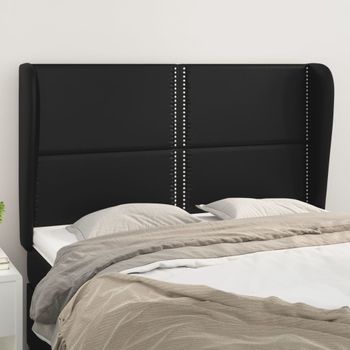 Cabecero Cama | Panel De Cabecera Con Orejas De Cuero Sintético Negro 147x23x118/128 Cm Cfw201522