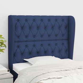 Cabecero Cama | Panel De Cabecera Con Orejas De Tela Azul 93x23x118/128 Cm Cfw192315