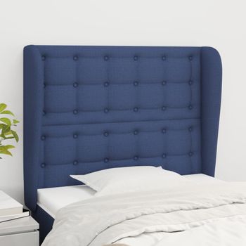 Cabecero Cama | Panel De Cabecera Con Orejas De Tela Azul 93x23x118/128 Cm Cfw155056