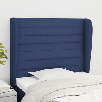 Cabecero Cama | Panel De Cabecera Con Orejas De Tela Azul 93x23x118/128 Cm Cfw944492