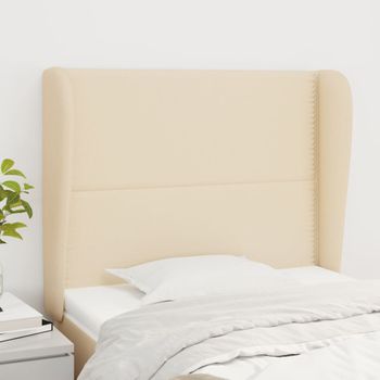 Cabecero Cama | Panel De Cabecera Con Orejas De Tela Color Crema 83x23x118/128 Cm Cfw882614