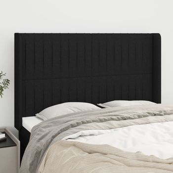 Cabecero Cama | Panel De Cabecera Con Orejas De Tela Negro 147x16x118/128 Cm Cfw417723