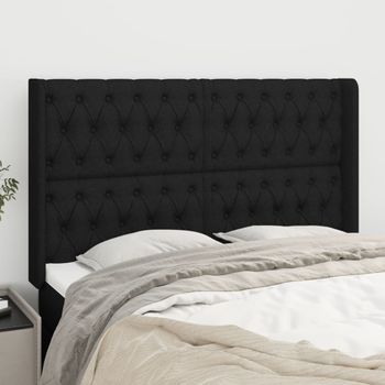 Cabecero Cama | Panel De Cabecera Con Orejas De Tela Negro 147x16x118/128 Cm Cfw481139