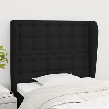 Cabecero Cama | Panel De Cabecera Con Orejas De Tela Negro 83x23x118/128 Cm Cfw764510