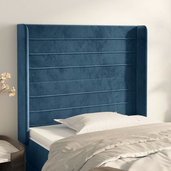 Cabecero Cama | Panel De Cabecera Con Orejas De Terciopelo Azul Oscuro 93x16x118/128 Cm Cfw211376