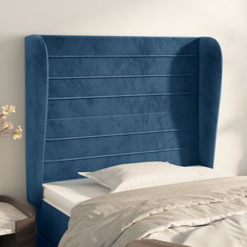 Cabecero Cama | Panel De Cabecera Con Orejas De Terciopelo Azul Oscuro 93x23x118/128 Cm Cfw363087