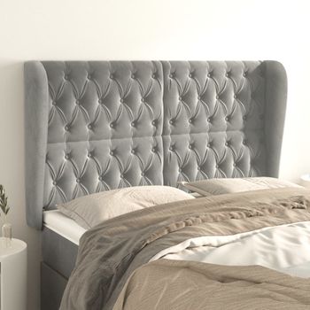 Cabecero Cama | Panel De Cabecera Con Orejas De Terciopelo Gris Claro 147x23x118/128 Cm Cfw781067